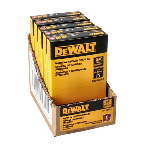 DEWALT 2500CT NARROW CROWN STAPLES 5/8'' 18 GAUGE 1/4'' CROWN
