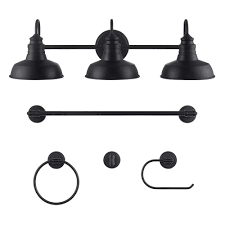 Hampton Bay Elmcroft 29 in. 3-Light Matte Black Farmhouse Vanity with 4-Piece Bathroom Hardware Accessory Kit