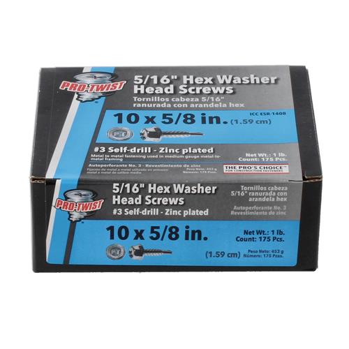 PRO-TWIST 1LB 5/16'' HEX WASHER HEAD SCREWS #10x5/8'' #3 SELF DRILL ZINC PLATED