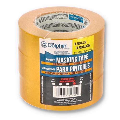 DOLPHIN 3PK 1.41''x60 YARDS ORANGE MOISTURE RESISTANT MASKING TAPE