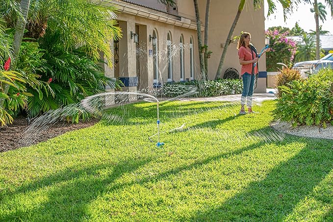 Aqua Joe Indestructible Brass 3-Arm Rotating Sprinkler w/Telescopic Spike up to 31 Inches