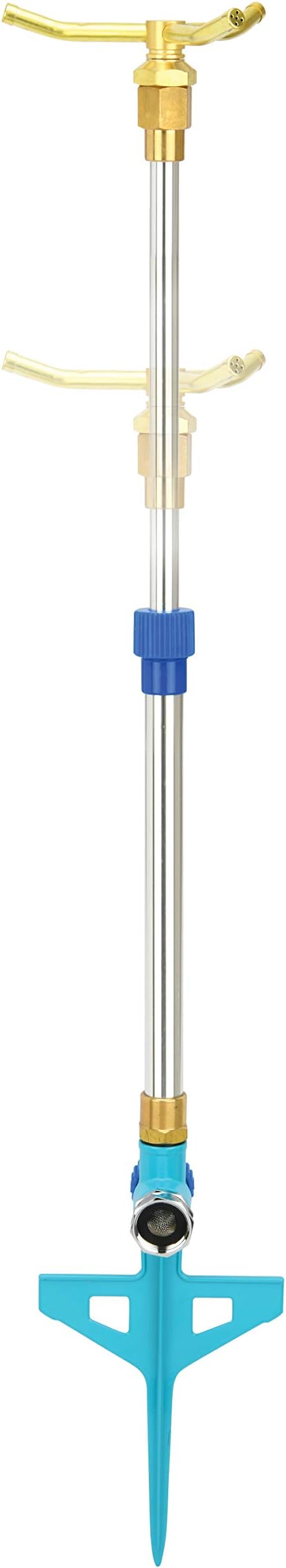 Aqua Joe Indestructible Brass 3-Arm Rotating Sprinkler w/Telescopic Spike up to 31 Inches