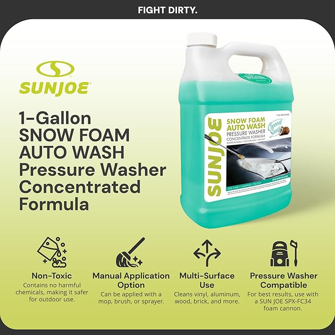 Sun Joe Premium Snow Foam Coconut Scent Car Wash Soap & Cleaner, 1 Gallon