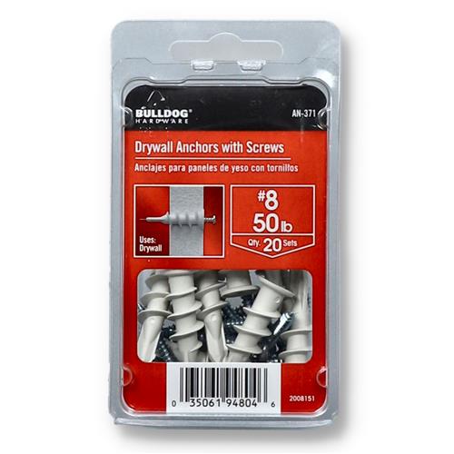 BULLDOG 20pc 8 DRYWALL ANCHORS & SCREWS