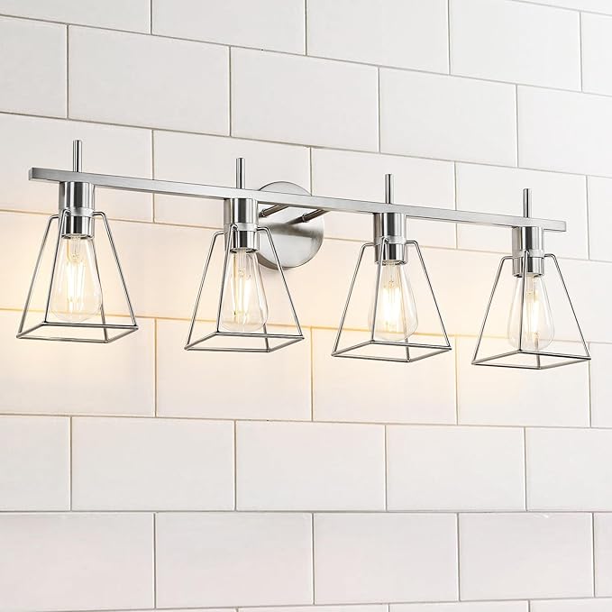 Hahzt 4-Light Vintage Cage Vanity Light Fixture (Brushed Nickel)
