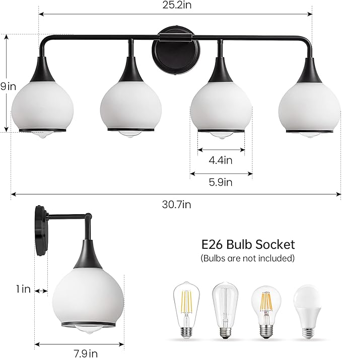 Hahzt 4-Light 30.7in. Vanity Light Fixture (BLACK)