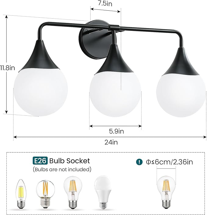 Hahzt 3-Light Vanity Light Fixture (BLACK)