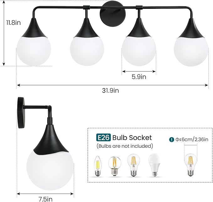 Hahzt 4-Light Vanity Light Fixture (BLACK)