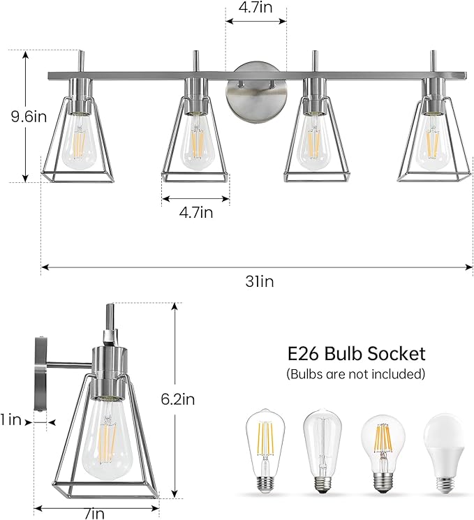 Hahzt 4-Light Vintage Cage Vanity Light Fixture (Brushed Nickel)