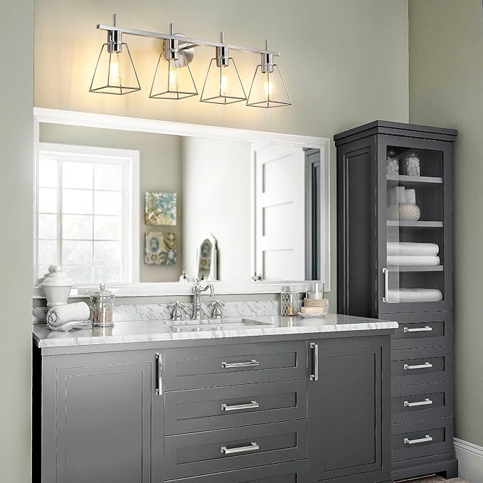 Hahzt 4-Light Vintage Cage Vanity Light Fixture (Brushed Nickel)