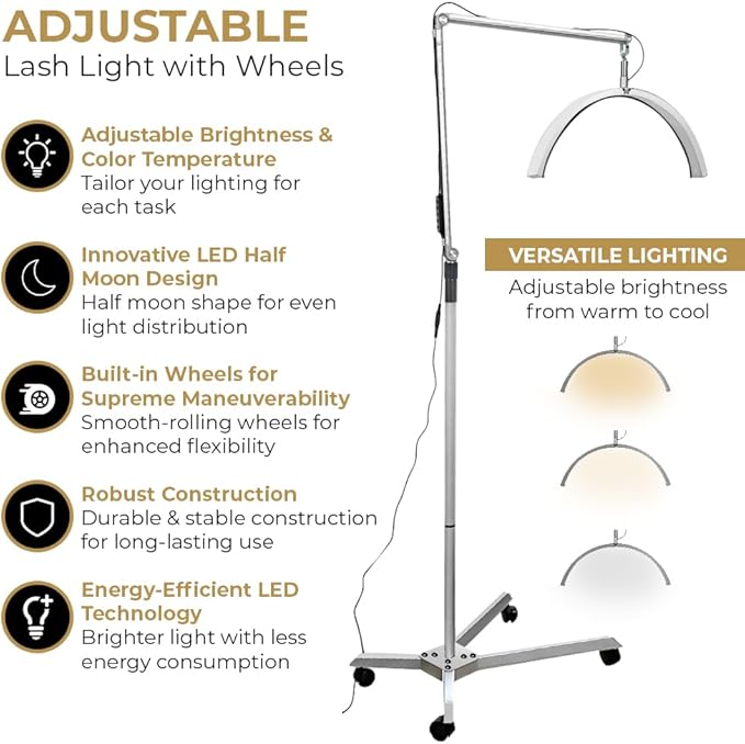 Lash Light for Eyelash Tech with Wheels - LED Half Moon Light