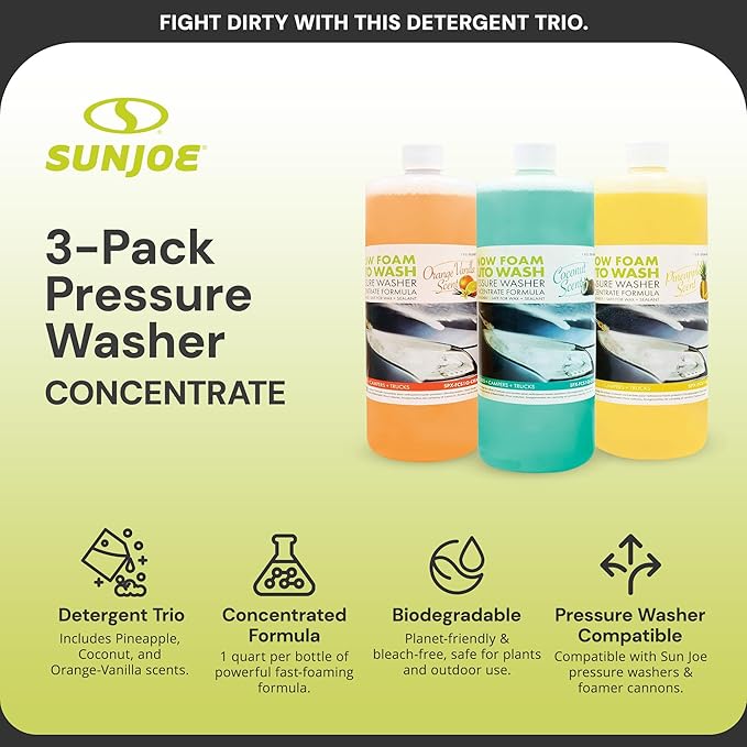 Sun Joe SPX-AW3Q Auto Snow Foam Trio, Pineapple, Orange-Vanilla, Coconut