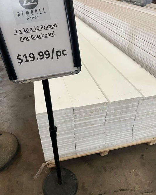 S4S 1 x 10 x 16' Primed Pine FJ Baseboard