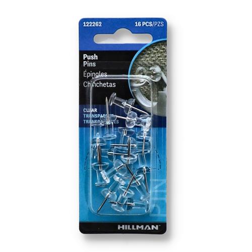 HILLMAN 16PC CLEAR PUSH PINS