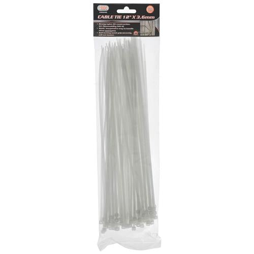 100pc 12" WHITE NYLON CABLE TIES