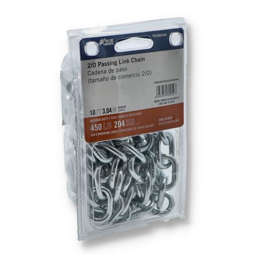 10' 2/0 WELDED ZINC PLATED PASSING LINK CHAIN 450LB WLL
