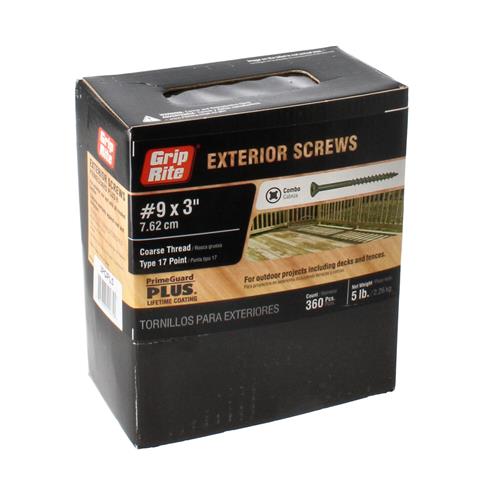 GRIP RITE PRIMEGUARD +5lb COARSE THREAD DECKS SCREWS #9x3'' COMBO HEAD