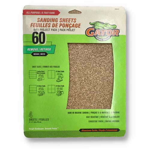 GATOR 4PK 60 GRIT 9 x 11'' SANDPAPER