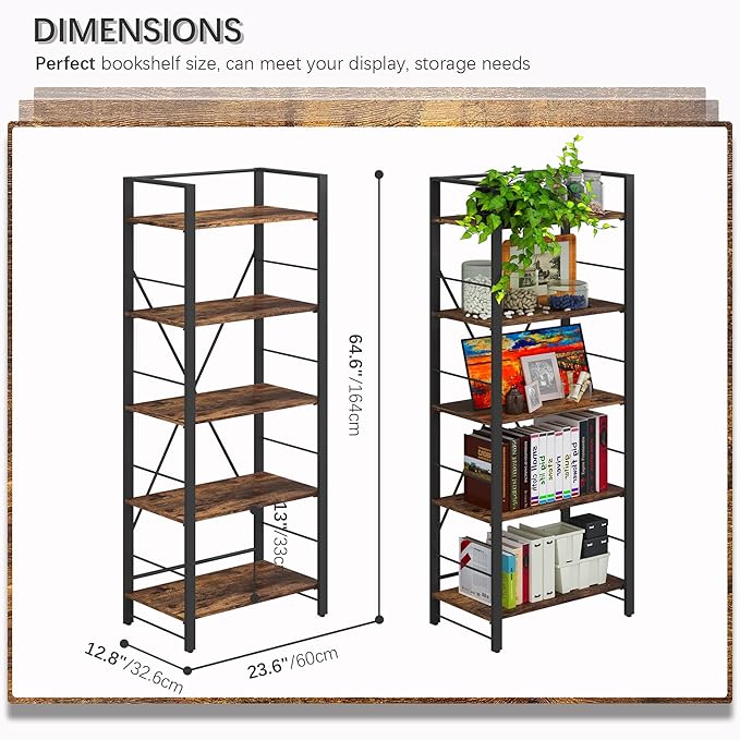 4NM Bookshelf 5-Tier (Rustic Brown/ Black)