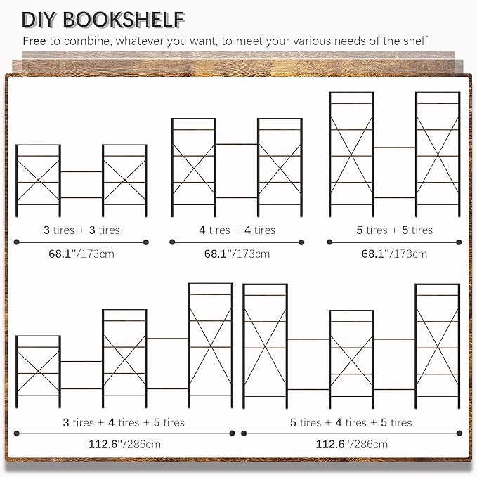 4NM Bookshelf 5-Tier (Rustic Brown/ Black)