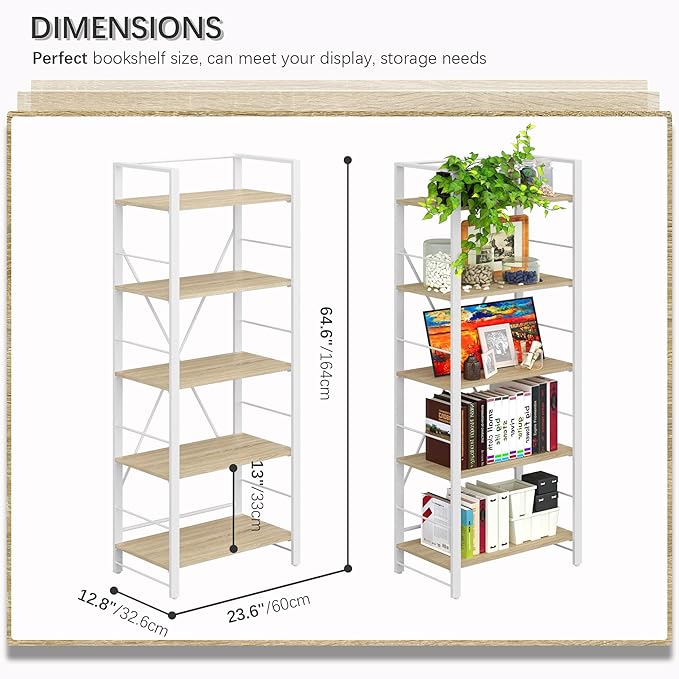 4NM Bookshelf 5-Tier (White/Natural)