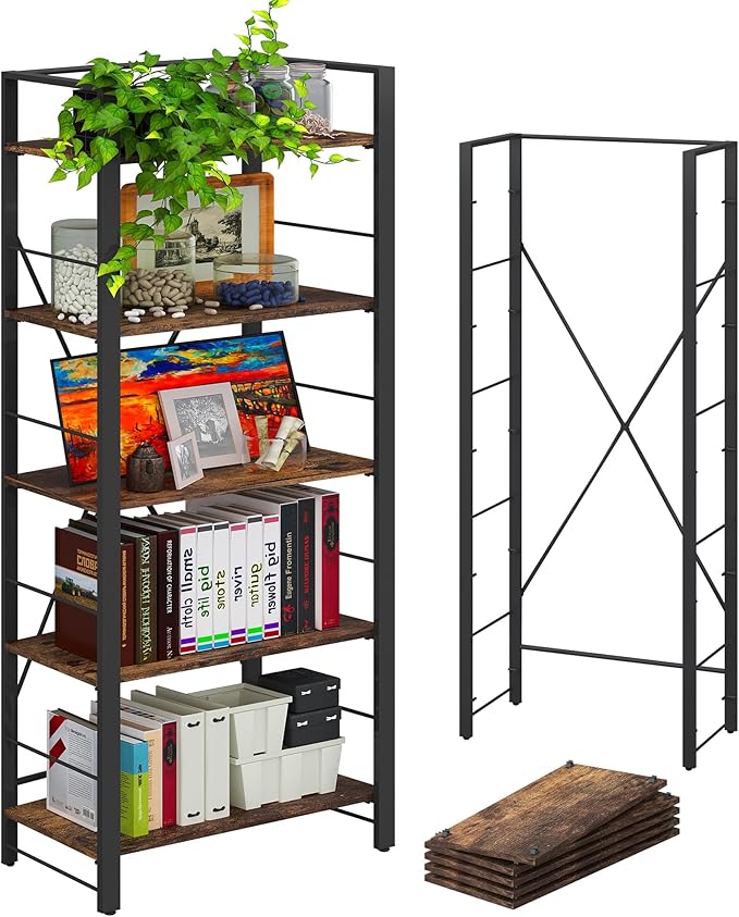 4NM Bookshelf 5-Tier (Rustic Brown/ Black)