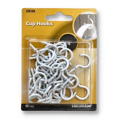 HILLMAN 40PC 7/8'' WHITE METAL CUP HOOKS