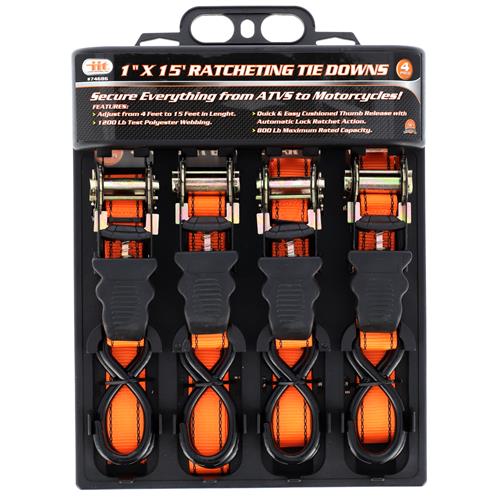4pc 1x15 RTD 1500# RUBBER GRIP RATCHET STRAP