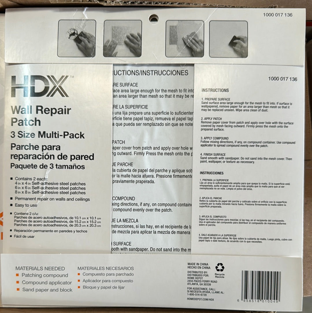 HDX WALL REPAIR PATCH 6PK 3 SIZES