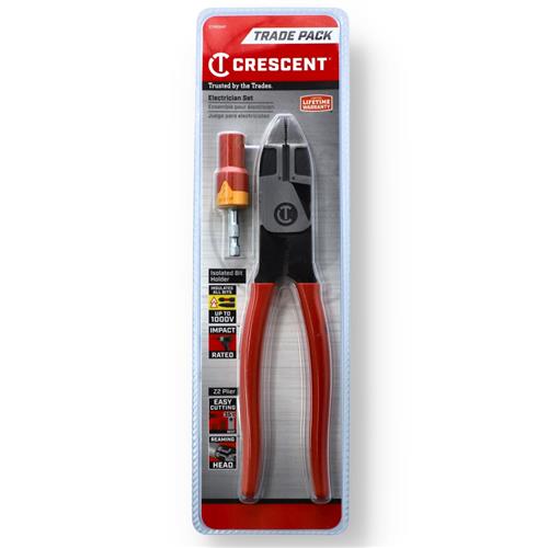 CRESCENT 2pk 9'' LINESMAN PLIERS & 1000 BIT HOLDER KIT