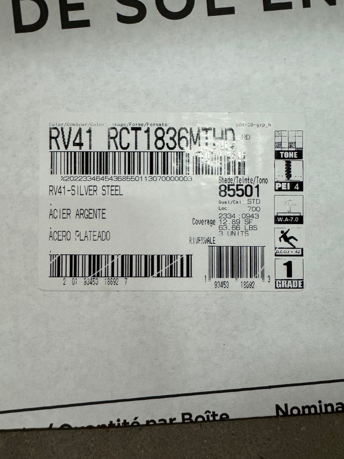 RIVERVALE SILVER STEEL 18x36 RV41 99¢ 12.89SQFT