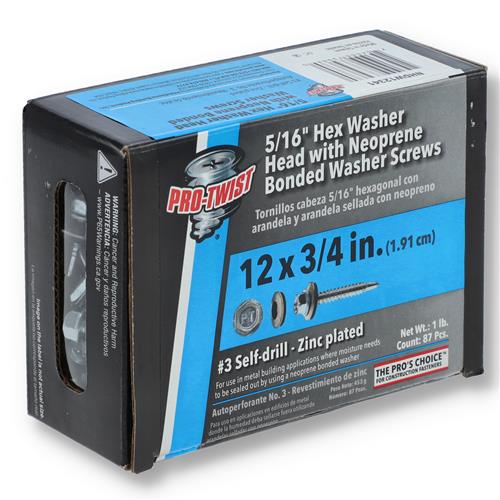 PRO-TWIST 1LB #12x3/4'' 5/16 HEX WASHER & NEOPRENE BONDED WASHER SCREWS