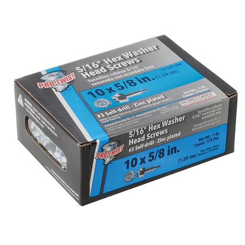 PRO-TWIST 1LB 5/16'' HEX WASHER HEAD SCREWS #10x5/8'' #3 SELF DRILL ZINC PLATED