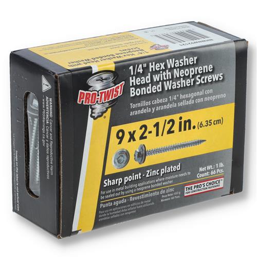 PRO-TWIST 1LB #9x2-1/2'' 1/4 HEX WASHER & NEOPRENE BONDED WASHER SCREWS