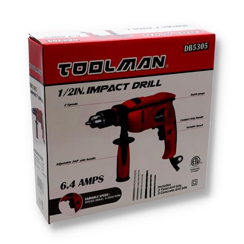 TOOLMAN 1/2" 6.4 AMP CORDED IMPACT DRILL
