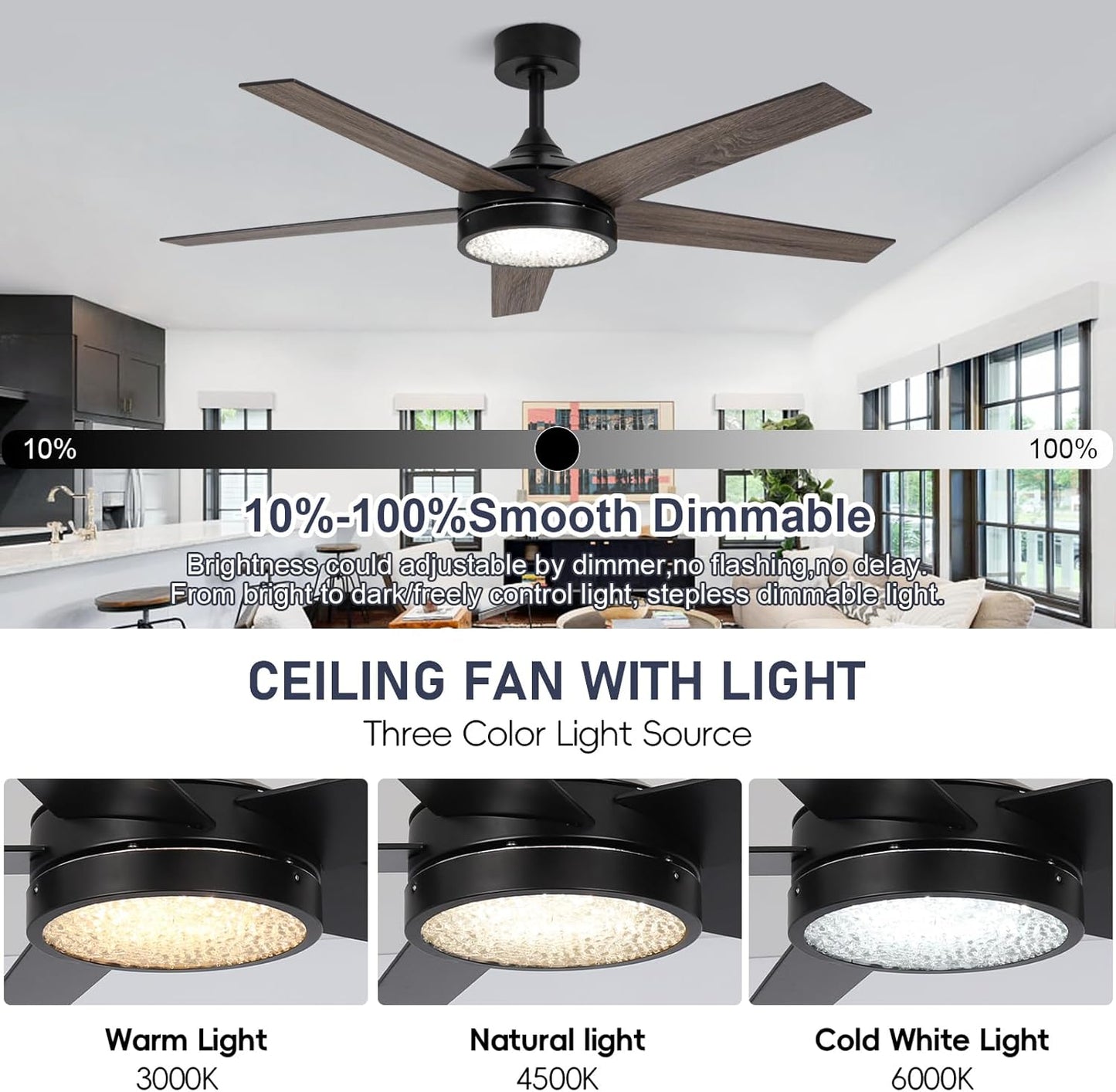 Ctitly 52" Indoor/Outdoor Ceiling Fan w/ Light