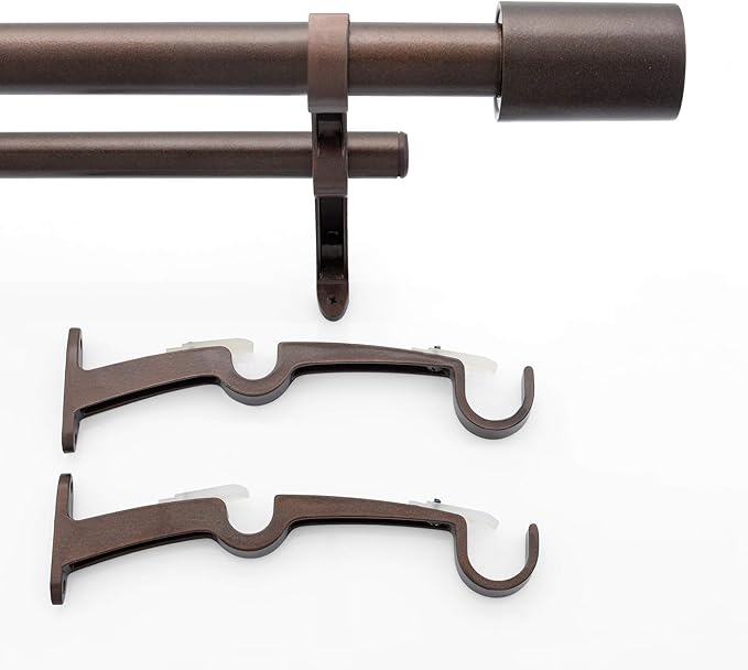 Deco Window 1 Inch Double Curtain Rod for Windows Adjustable 36” to 66” Oil Rubbed Brown