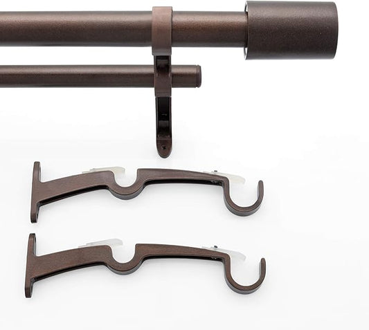 Deco Window 1 Inch Double Curtain Rod for Windows Adjustable 36” to 66” Oil Rubbed Brown