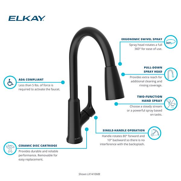 Elkay Single Handle Pull-Down Kitchen Faucet (Matte Black)