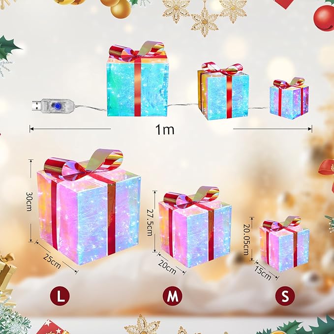 Brightown 3 Lighted Christmas Iridescent Gift Boxes