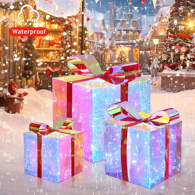 Brightown 3 Lighted Christmas Iridescent Gift Boxes