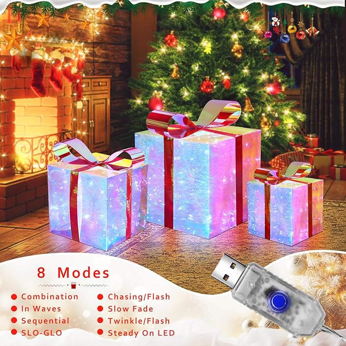 Brightown 3 Lighted Christmas Iridescent Gift Boxes