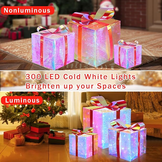 Brightown 3 Lighted Christmas Iridescent Gift Boxes