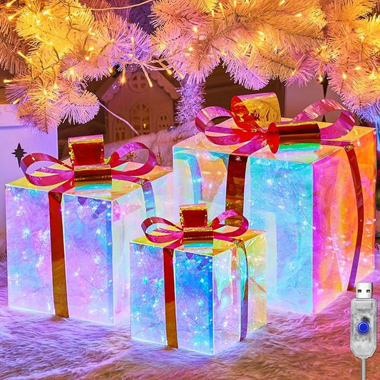 Brightown 3 Lighted Christmas Iridescent Gift Boxes