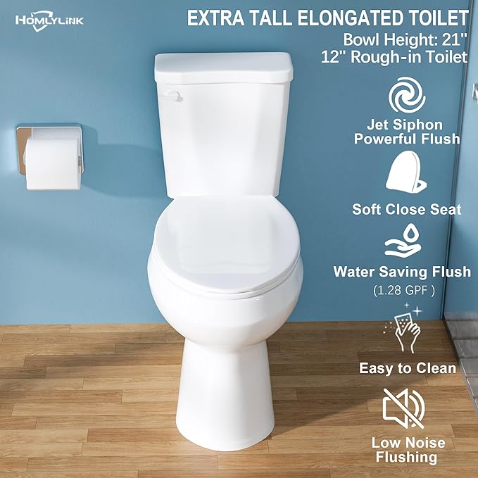 Homlylink 21 in. Tall Elongated 2pc Toilet