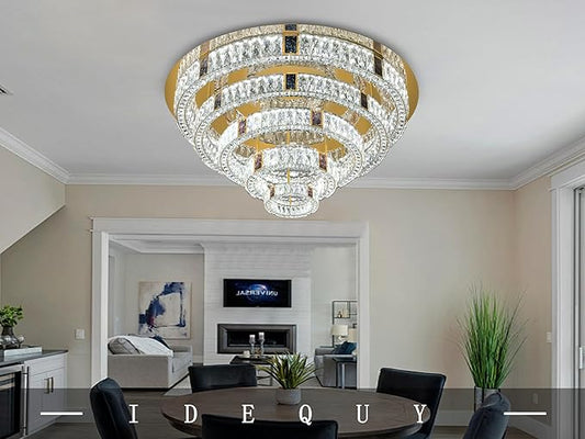 Idequy 40" Flush Mount Crystal Chandelier