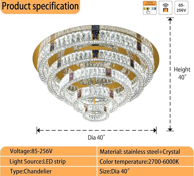 Idequy 40" Flush Mount Crystal Chandelier