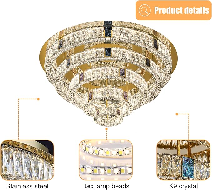 Idequy 40" Flush Mount Crystal Chandelier