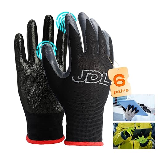 JDL Black Nitrile Coating Gloves 6pk-Large