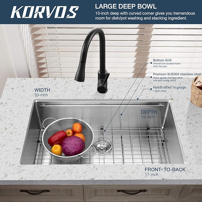 Korvos Work Station 32"x19" Kitchen Sink